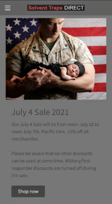 Solvent Traps Direct 4th of July Sale